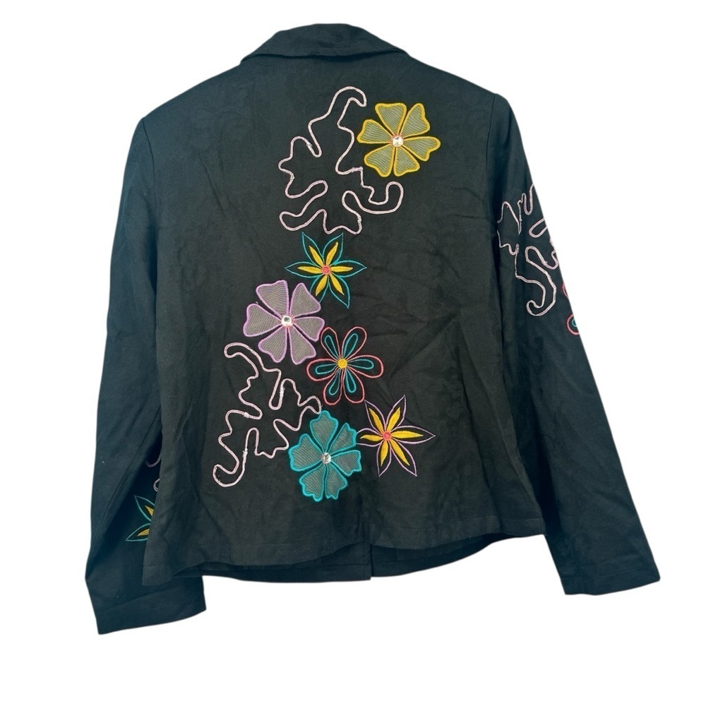 Vintage INDIGO MOON Women's L Black Embroidered Bohemian Jacket Floral Small - Picture 2 of 4